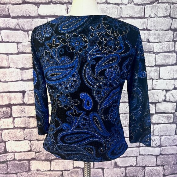 Brittany Black Blue, Black & Gold 3/4 Sleeve Blouse Size L - Picture 5 of 7